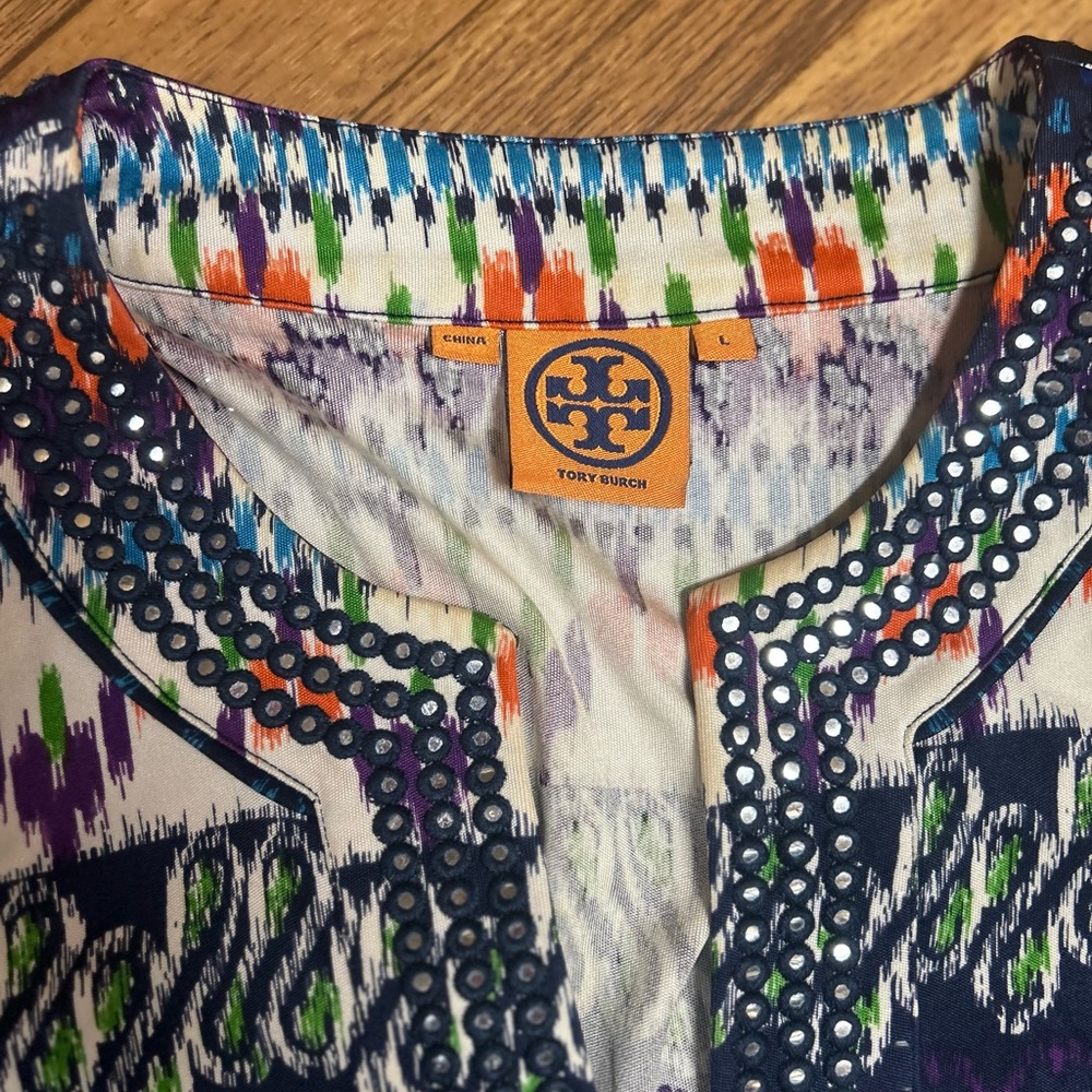 TORY BURCH Multicolor Abstract Stripe Smocked Mini Dress - Picture 10 of 10